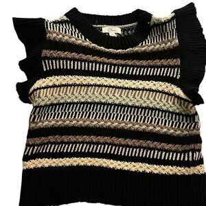 Elan black, gray, cap sleeve textured ruffle pullover knit sweater vest
